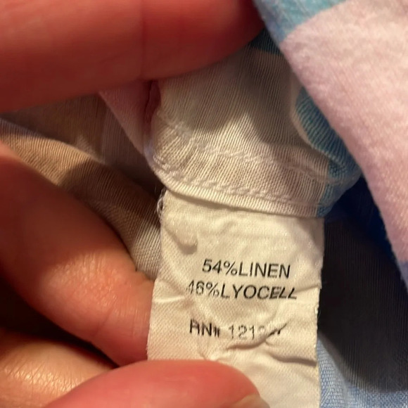 Johnnie O men’s shirt large hangin out short sleeve button down linen gingham - Picture 6 of 8